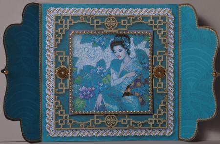 Oriental Blue Lady Lace Bracket Wrap Card by Kristina Norbat