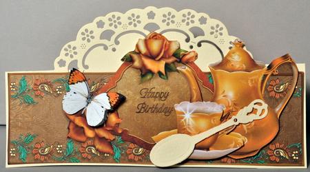 Teatime , Roses and Butterfly Over the Top Large Card by Kristina Norbat