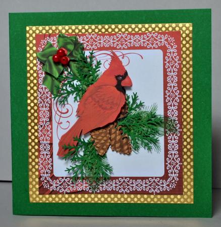 Red Cardinal Bird in a Lace Frame by Kristina Norbat