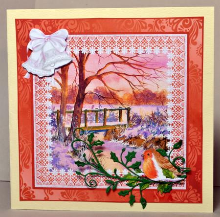 8x8 Winter Sunset and Robin Decoupage by Kristina Norbat
