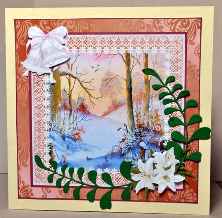 8x8 Winter Snow with Bells & Lilies Decoupage by Kristina Norbat