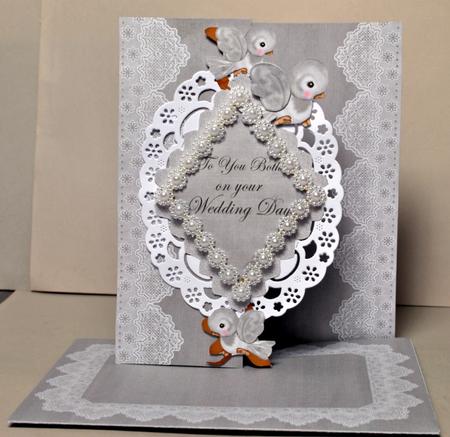 Silver Birds Wedding Fold Back Lace Card and Envelope Kit by Kristina Norbat