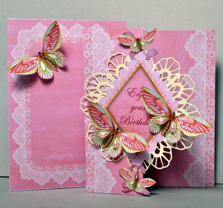 Pink Butterfly Birthday Fold Back Lace Card and Envelope Kit by Kristina Norbat