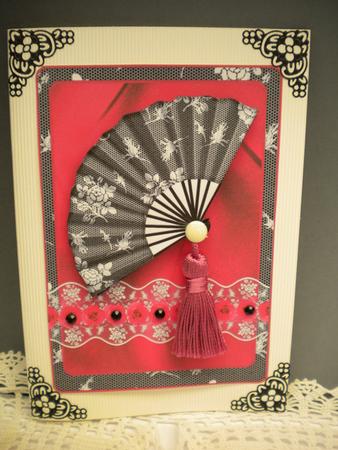 Black Lace Fan with Red Roses by Kristina Norbat