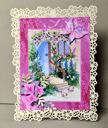 Cat and Chickens Decoupage with Flowers and Bow by Kristina Norbat