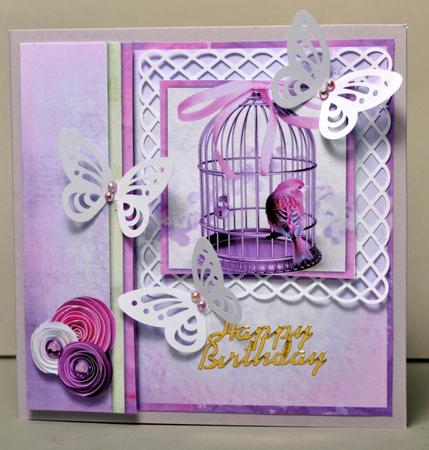 Purple Birdcage & Paper Flower 8x8inch Topper & Bookmark by Kristina Norbat