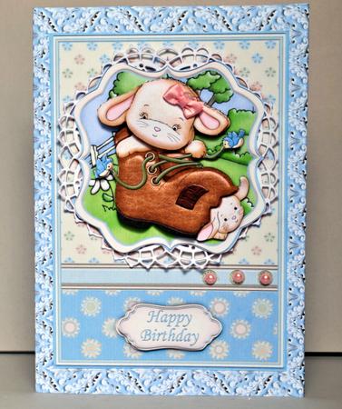 Bunnies Settling in New Home or Birthday Decoupage by Kristina Norbat