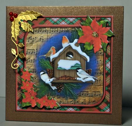 Christmas Night Bird Feeder Poinsettia Square Topper by Kristina Norbat