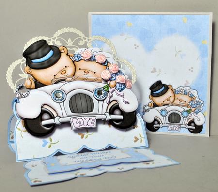 Wedding Car Bears Easel Card Kit & Decoupage by Kristina Norbat