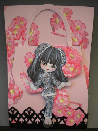 Little China Girl in Black Handbag Card by Kristina Norbat
