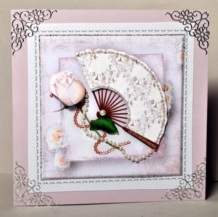 Fan and Rosebud Shabby Chic Card Front by Kristina Norbat