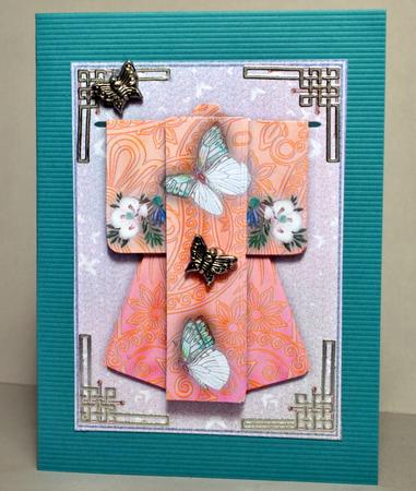 A6 Beautiful Butterfly Kimono Card in Orange Decoupage by Kristina Norbat