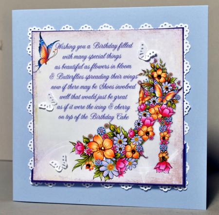Floral Shoe & Butterfly Birthday Verse 8x8in by Kristina Norbat