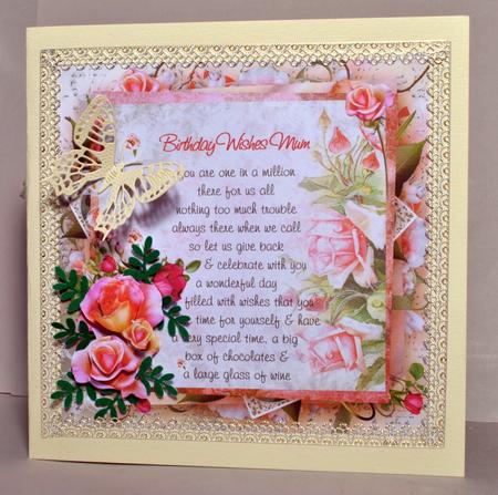 Pink Rose Mum Birthday Verse 8x8inch Step by Step by Kristina Norbat