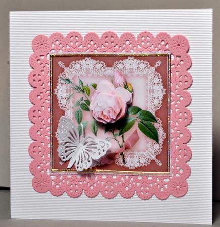 Pink Rose and Lace Decoupage Card by Kristina Norbat