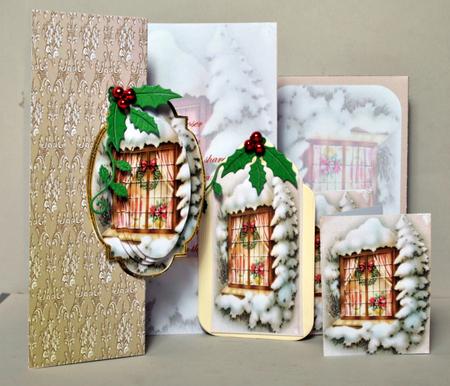 Vintage Christmas Window No Hole Fold Back Card by Kristina Norbat