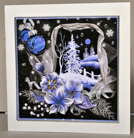 Winter Flowers Christmas Tree at Night 8x8inch by Kristina Norbat