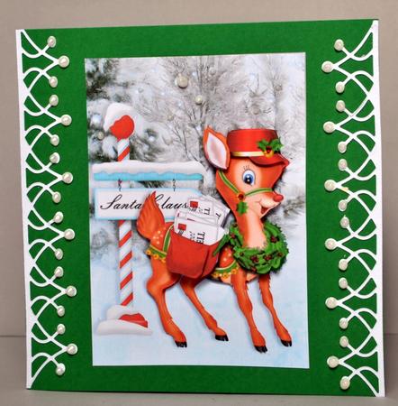 Santas Reindeer Post Card Front with Decoupage by Kristina Norbat