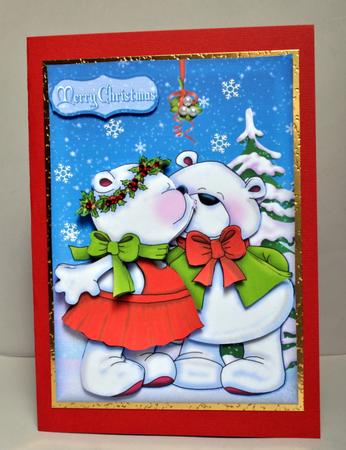 Christmas Kissing Bears Snow Scene A4 Card Kit by Kristina Norbat