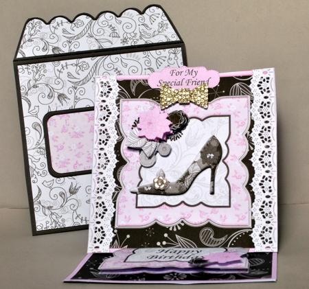 Shabby Chic Shoe Easel Card Black W/ Hint of Pink by Kristina Norbat