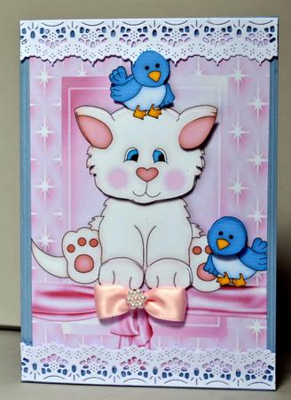 Cute Kitty with Blue Birds in Star Frame A4 by Kristina Norbat