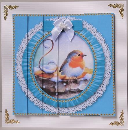 Christmas Robin 2 Ruffle Lace 5in Sq Side Stacker by Kristina Norbat
