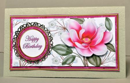 Cerise Magnolia Happy Birthday Floral Dl Decoupage Topper by Kristina Norbat