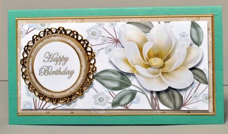 Cream Magnolia Happy Birthday Floral Dl Decoupage Topper by Kristina Norbat