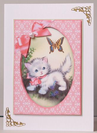 Pretty Kitten and Butterfly - Framed Card Topper by Kristina Norbat