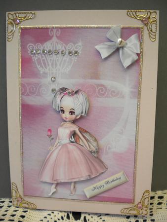 Pretty Girl in Pink Dancing Dress with Rose by Kristina Norbat