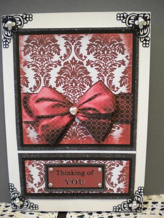 Easel Card Red Damask with Bow by Kristina Norbat