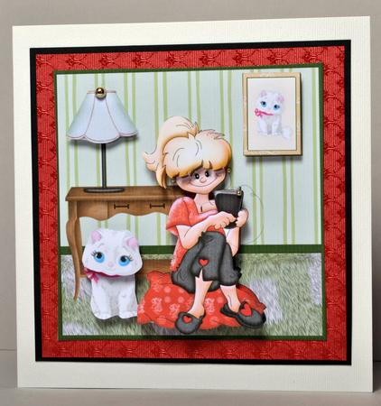 Ipod Girl Card Front and Decoupage by Kristina Norbat