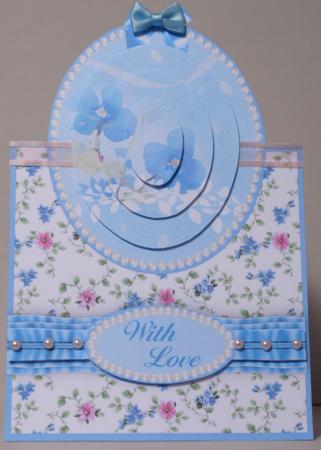 Blue Pansies and Pearls- Vertical Foldback Card by Kristina Norbat