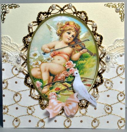 Vintage Cherub with Peach Roses & Dove by Kristina Norbat