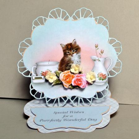 Teatime Kitten & Roses Easel Card by Kristina Norbat