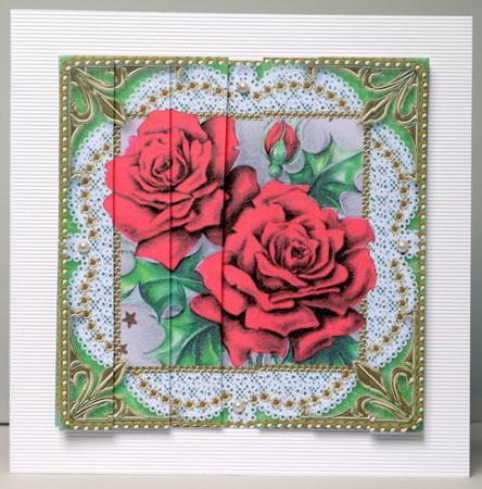 Red Roses 1 Lace Gold 5in Sq Side Stacker by Kristina Norbat