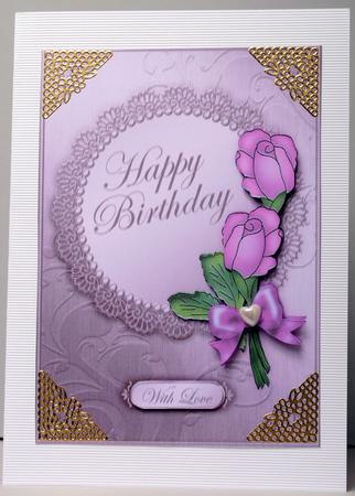 A5 Roses and Metallic Lace Quick Card with 3D Decoupage by Kristina Norbat
