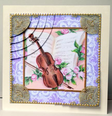 Lilac Violins Vintage 6inch Duo Corner Stack Card Front by Kristina Norbat