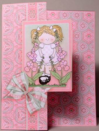 Girl with Pink Flowers Fold Back Birthday Card by Kristina Norbat