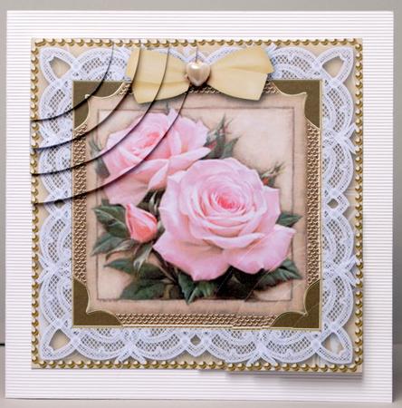 Pink Roses Deep Lace 6inch Duo Corner Stack Card Front by Kristina Norbat