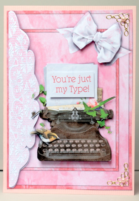Antique Typewriter & Goldfinch - Lace Flap Card Front by Kristina Norbat