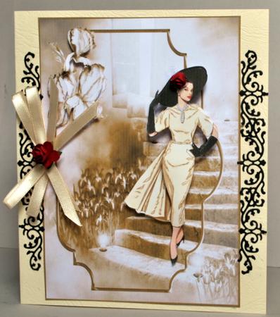 Lady Coming Down the Stairs Bracket Scene Card Front by Kristina Norbat