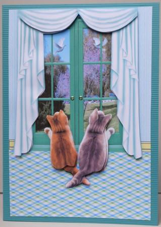 Tabby Kittens Sitting by Window Watching the Birds Decoupage by Kristina Norbat