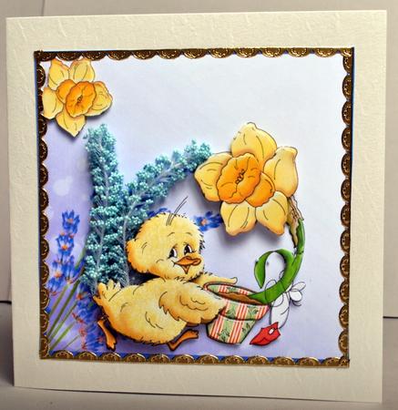 Chick with a Daffodil Card Front with Decoupage by Kristina Norbat