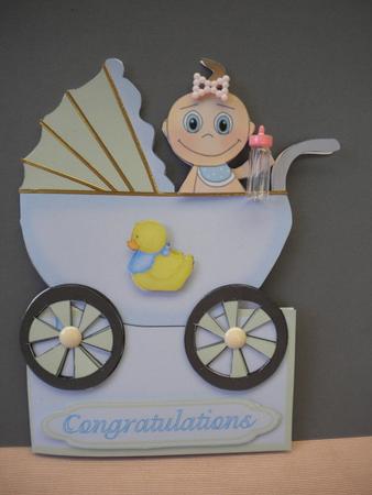 New Baby Boy Congratulations Pram Shaped Card by Kristina Norbat