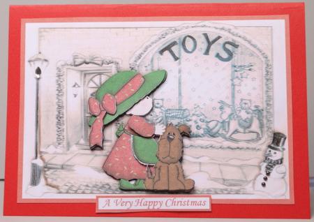 Big Hat Girl in Christmas Street Scene Decoupage by Kristina Norbat