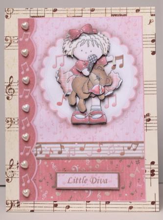 Little Karaoke Diva Card Front and Decoupage by Kristina Norbat