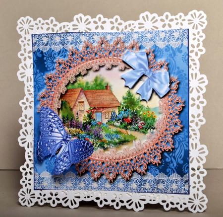 8x8 Vintage Cottage Garden with Butterflies and Bows by Kristina Norbat
