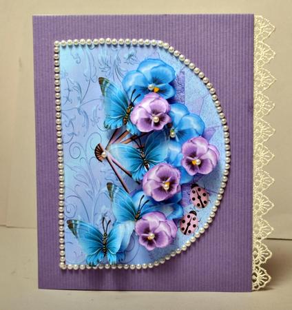 Fan Card Over the Edge Butterflies and Pansies by Kristina Norbat