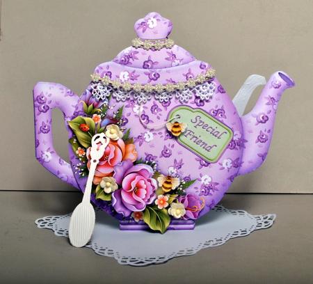 Teapot Shape Card Lilac Florals & Decoupage Card Kit by Kristina Norbat